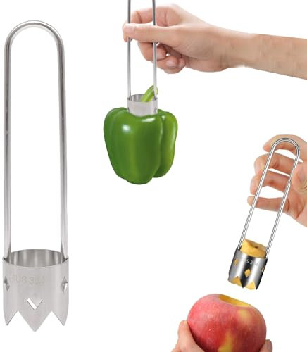 2Pcs Stainless Steel Fruit and Vegetable Corer Tool - 2025 Upgraded Red Bell Pepper Seed Remover, Apple Corer, and Kitchen Gadget for Home Use (Includes 2Pcs)
