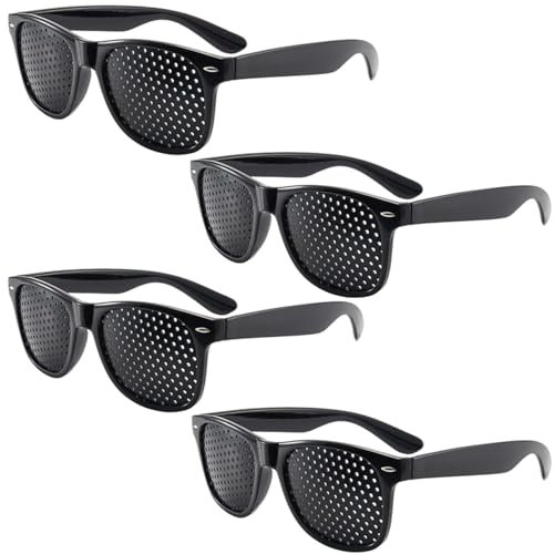 4 Stück Augentrainer Lochbrille, Lochbrille für Augentraining Original Rasterbrille Augentraining bei Kurz- Weitsichtigkeit für Erwachsene Kinder, Schwarze Rasterbrille,Gitterbrille mit Faltbaren Büge