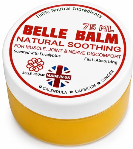 Belle Balm All-Natural Pain Relief for Muscles, Joints & Nerves | Non-Greasy & Non-Staining | For Back, Neck, Shoulders, Knees, Feet, Wrists & Hands | With Calendula, Ginger & Cayenne | Made in the UK