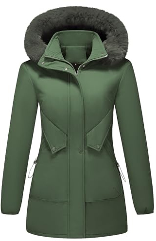 KUDMOL Manteau Femme Hiver Polaire Chaud Veste Parka Manches Longues Zippée à Capuche Amovible Blouson Zippé Outercoat(Vert armée,M)