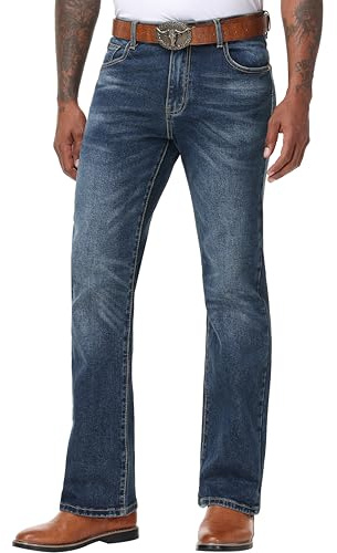 MZNBURAM Men's Stretch Regular Fit Bootcut Flared Jeans - Cowboy Cotton Fashion Comfort Flex Waist Denim Pants (30, Dark Blue)