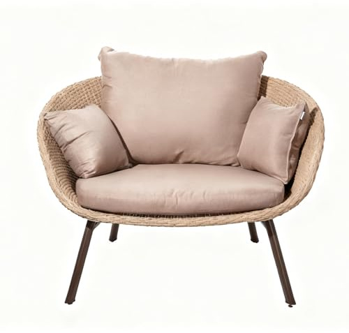 Apkibc Chaise Longue Moderne en Osier, Fauteuil en rotin PE, Robuste et Durable, équipée de 3 Coussins de Dossier Moelleux, adaptée aux balcons(Brown,125 * 90 * 90CM)