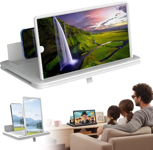 Thin Foldable Phone Screen Magnifier, 2026 New 3D Hd Mobile Phone Screen Amplifier, with Folding Stand Holder, Portable Movie Video Game Enlarger, for Movies, Videos and Gaming (White, 14)