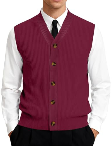 Pull sans manches pour homme - Col en V - Sans manches - Coupe confortable - Gilet en tricot sans manches - Décontracté - Boutonné - Pull en tricot surdimensionné - Taille S à 5XL