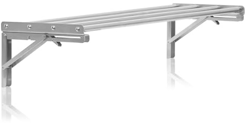 Mahlzeit Mensola da parete in acciaio inox, design asta, 120 x 30 cm, pieghevole, argento, in acciaio inox, montaggio a parete, per cucina, cucina, mensola da parete, mensola da parete per la