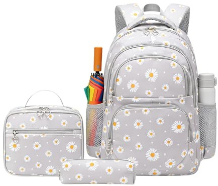 Ryggsäck För Skolflickor Söt Väska Set För Gymnasiet | Ryggsäck Set med Blommönster Design För Elever, Skolbarn, Pojkar, Flickor, Ungdomar, Resa, Semester, Utomhusaktiviteter Och