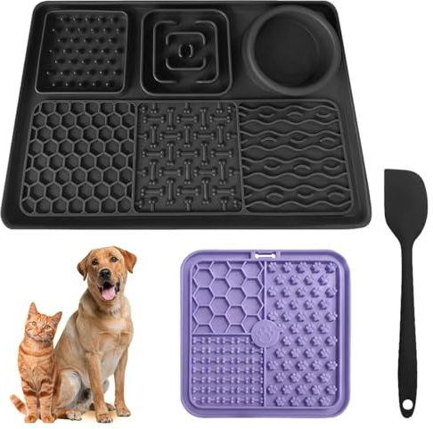 2 Tampons à Lécher pour Chiens avec Spatule, Tampons à Lécher pour Chats | Tapis à lécher pour chat, tapis à lécher pour chiens favorisant une alimentation lente, pour chiots et chatons, alimentation