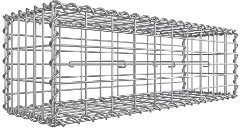 SONGMICS Gavión de Piedra, Gavión Metálico, con Malla de 5 x 10 cm, Galvanizado, Decoración de Jardín, Separador de Pared, 100 x 30 x 30 cm, Plata GGB133