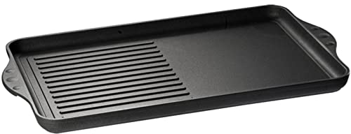 Eurolux Aluguss Teppanyaki Grillplatte 43 x 28 cm - Guss-Bratplatte für alle Herdarten inkl. Induktion & Grill - Antihaftversiegelung - glatt/gerippte beschichtete Oberfläche - Made in Germany