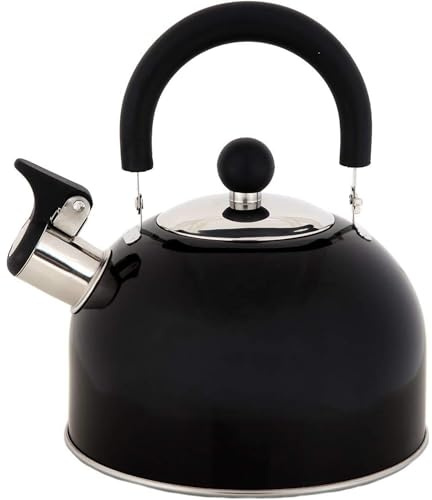 Lily's Home 2 Quart Stainless Steel Whistling Tea Kettle, the Perfect Stovetop Tea and Water Boilers for Your Home, Dorm, Condo or Apartment. (Black)