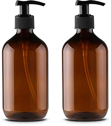 Alledomain 2 PCS 300 ML / 10 oz Bouteilles de Pompe de Lotion en Plastique Rechargeables vides, shampooing crème lavante pour Le Corps Gel Douche Support de Stockage Contenant des Articles (Marron)