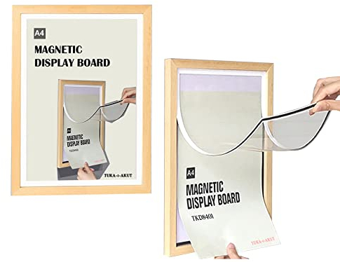 TUKA [2er] A4 Wechselrahmen Holz Natur mit Magnetverschluss, Acryl Info-Rahmen Plakatrahmen Posterrahmen Bilderrahmen, Magnetrahmen Aufklappbar, Schnelles Wechseln von Aushängen, TKD8401-A4-2X
