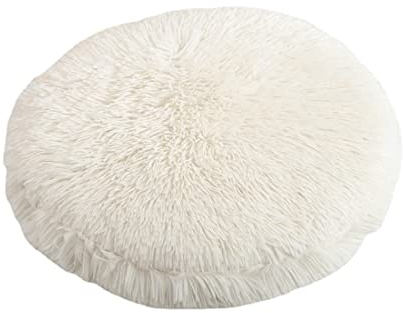 RICHRAIN Katzenkissen Rund,Plüschkissen für Katzen und Hunde, rund, warme Matte, weich und bequem, für Wohnzimmer (S 37 cm, weiß)