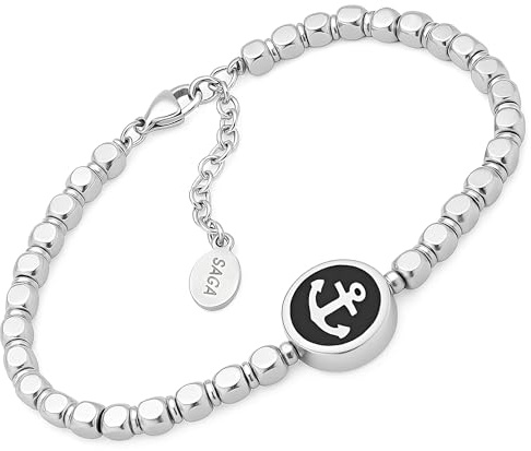 SAGA GIOIELLI® Pulsera hombre cuadrado acero ancla, 18 centimeters, Acero inoxidable
