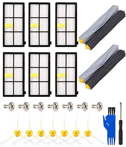Ersatzteile für iRobot Roomba 800 900 Serie, Ersatzteile Bürsten Kompatibel mit 896 895 890 880 870 871 960 976 990 981 980 Staubsauger Zubehör, 6 Filter HEPA, 2 Sätze Gummibürste, 7 Seitenbürste