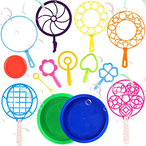 Seifenblasen Set für Kinder, 14 Stück Seifenblasenstäbe mit Tablett, Riesen Seifenblasenset Kinder, Seifenblasen Blase Zauberstab Einstellen Seifenblasen für Sommer Spielzeug Outdoor Garten Partys