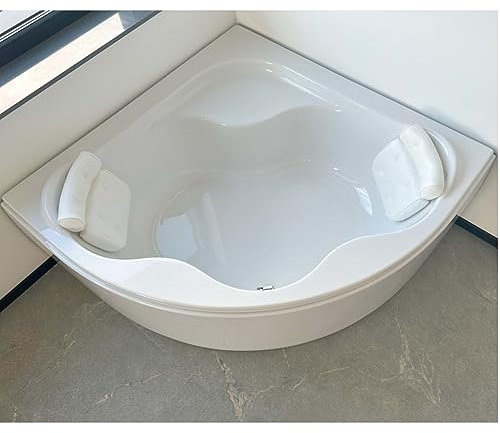 ECOLAM Vasca da bagno angolare Selma 140 x 140 cm grembiule + 2 cuscini Sole | Vasca angolare di qualità in acrilico | Rivestimento scarico e troppopieno automatico