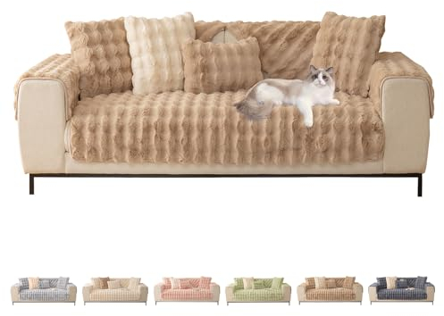 ShowyLive Armlehnenbezüge, Rückenlehnenbezug Armlehnenschoner Sesselschoner Rutschfest für L Form Sofaschoner Chaiselongue, Super Weiche Dicke Flauschige Sofa Überzug für Hund Katze (Khaki, 70 * 70cm)