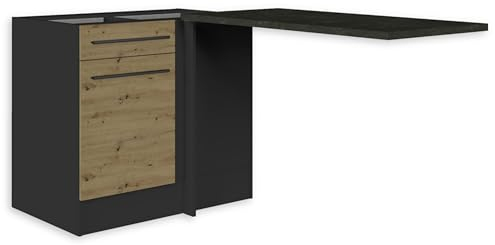 Stella Trading Jazz Moderno con encimera, Aspecto Artesano, Espacioso Armario de Esquina con Mucho Espacio de Almacenamiento, Madera de ingeniería, Antracita/Artisan Roble, Eckschrank