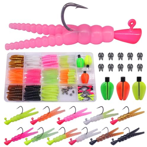 LURELINK 165-Piece Trout Lure Kit for Creek & River Fishing Gear with Split Tail Grub Worms, Shad Dart Jig Heads, Floats & Sinkers - Ideal for Seasonal Trout Crappie & Panfish