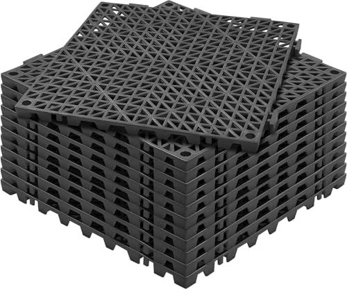VEVOR Lot de 12 Dalles de Jardin Piscine 30x30x1,5 cm Noir Dalle Clipsable Ajourée Antidérapante en PVC Drainage Rapide Revêtements de Sol Extérieur Intérieur pour Terrasse Cuisine Spa Salle de Bain