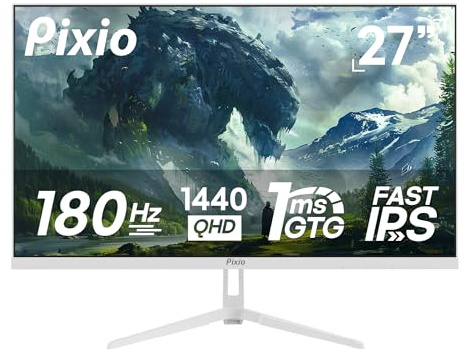 Pixio PX278 Wave White 27 inch 180Hz Refresh Rate Quad HD 1440p Resolution AMD FreeSync Fast IPS Panel 1ms GTG Response Time Built-in Speakers Gaming Monitor