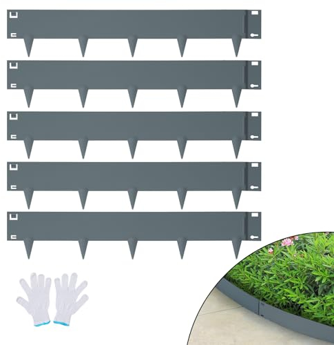 VEVOR Borde de Acero para Jardín 5 Piezas Bordes Metálicos para Paisaje de Césped, 99 x 10,2 cm, Punta de Instalación Simple, Altura de 8 cm, Tiras Resistentes para Patio, Jardín, Césped, Gris Oscuro