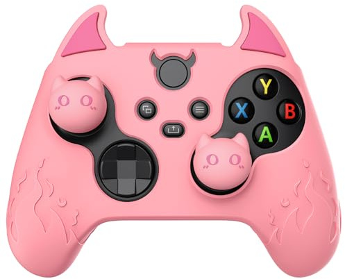 PlayVital Cover Silicone per Xbox Series X S Controller,Carino Demone Custodia Skin Antiscivolo Gomma Protettiva per Xbox Core Joystick&Copri Levette Analogiche-Rosa