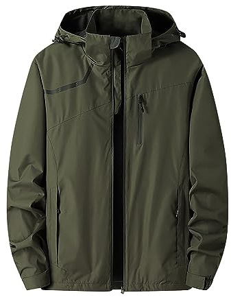 BOTCAM Rain Jacket Men's Lightweight Outdoor Jacket Men's Waterproof Breathable 4XL Hiking Jacket Men's Waterproof Breathable 5XL Leisure Jacket Sporty Camping Outdoor L-6XL, Army Green24, 6XL