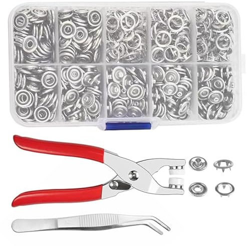 Corchetes de Presion Metalicos con Alicates, 100 Sets Corchetes de Presion Metalicos 9.5 mm, Sets Pistola Botones de Presions, para Bolsos Vaqueros Camisas Hecho a Mano, DIY Hechos a Mano
