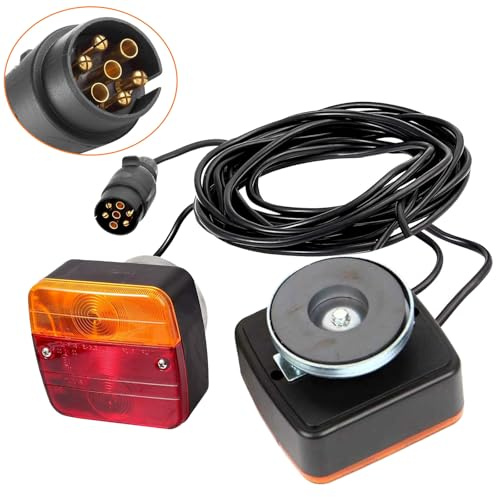 12V Luces Traseras Remolque Magnético con Enchufe 7 Pines, Luz Matrícula Multifunciones con 7.5m, 2.5m Cable, Iluminación Pilotos Traseros Noche,Luz Freno Impermeable para Camion, Caravan, Automóviles