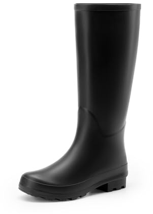 DREAM PAIRS Bottes de Pluie Femme, Bottes Caoutchouc Hautes Confortables, Bottes Jardin Neige Pluie Extérieur, Botte de Pluie pour Femme,Size 42,Noir,DWEMRB2508