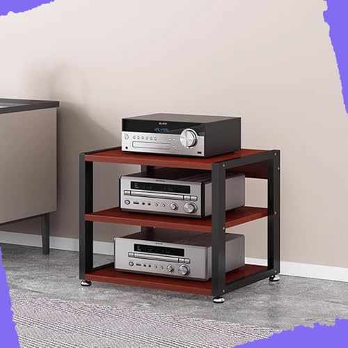 IMUNKT 345 Livelli Mobile Componenti Stereo HiFi Rack Audio AV Tower Media Stand, Regolabile Supporto Per Giradischi Legno & Metallo(Teak,3 Tier-50X40X48)