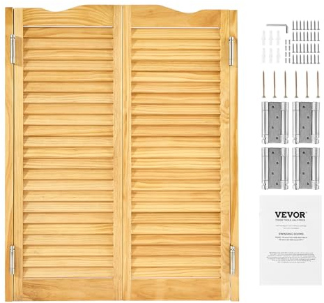 VEVOR Saloontür, 907x28x1060 mm, Schwingtür mit Scharnieren & Beschlagsatz, Flügeltür, gewölbte Innenschwingtüren für Cafés, Flur, Küche, Bar, Pub, Eingang, Holzfarbe