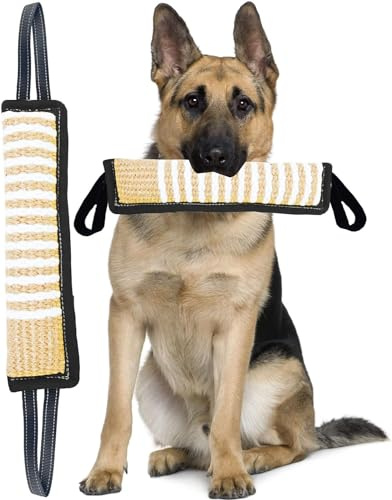 Clysoru Squeaky Tug Toy for Dogs Jute with 2 Strong Handles Lasting Training Equipment Puppy to Large Dog Interactive Toys of War Pull Indestructible Rope Pet Crinkle Teething (Black)