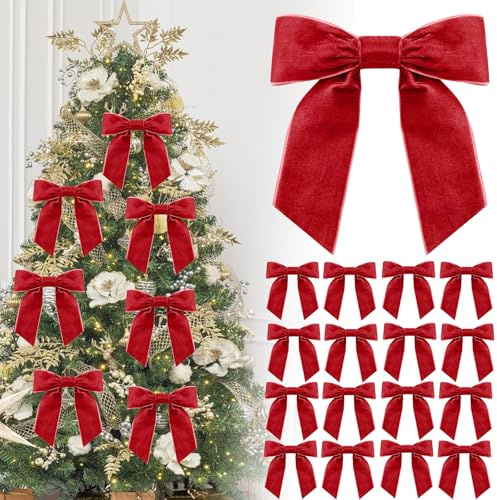 16P Christmas Red Velvet Ribbon Gift Bows,4.3 Red Velvet Bows with Twist Ties,Christmas Tree Bow,Vintage Wedding Velvets BowXmas Wreaths Garland Velvets Ribbon for Pretied Gift Wrapping Bows