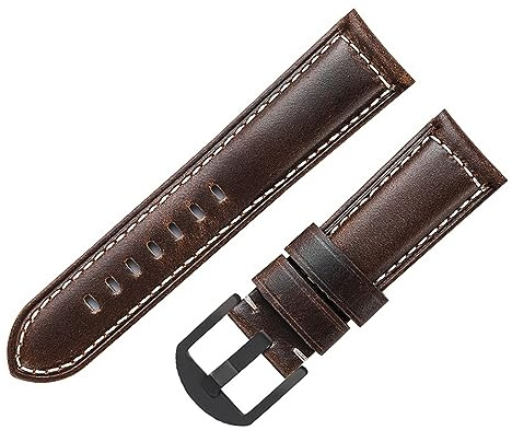 Cong Yi Klocktillbehör Läderarmband 20mm 22mm 24mm Oljevax Läderarmband Kompatibel Med Panerai Men Armband(Dark Brown,20mm)