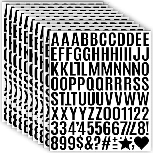 980 pegatinas autoadhesivas con letras, 10 hojas resistentes a la intemperie de vinilo para números de alfabeto (2,5 cm), letras adhesivas para álbumes de recortes, buzón, decoración de tarjetas de