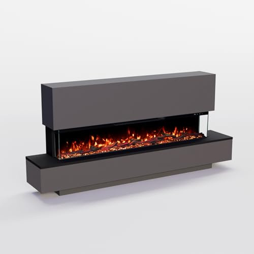 GLOW FIRE Elektrokamin Cobalt 50 mit realistischem 3D LED-Feuer - Stand-Elektrokamin mit Heizung und Kaminfeuer, App Steuerung, Knistereffekt & Timer, max. 1800 W, 156x75x28 cm, Schwarz