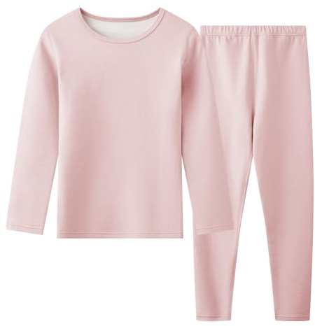 Hoseay Biancheria Intima Termica Bambino, Set Intimo Termico Ragazze, Maglia e Pantaloni Foderato in Pile 2 Pezzi Abbigliamento Caldo per Sport Sci Autunno Inverno 7-8 Anni, Rosa