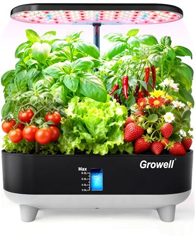 Growell Kit de sistema de cultivo hidropónico, 16 cápsulas, sistema vertical de jardinería interior de 8 L para hierbas, verduras, frutas, con luz LED de crecimiento, circulación inteligente del agua
