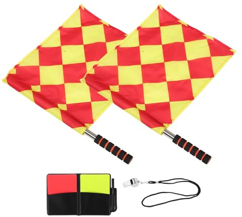 Cabilock Set Complet Arbitre Football avec Cartes Jaune et Rouge Drapeaux Durables Sifflet INOX Clair et Carnet de Match Équipement pour Gestion des Rencontres