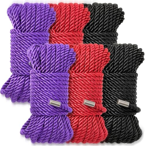 IMengjbang 6 Rolls Soft Silk Rope, Twisted Trim Nylon Cord, Japanese Rope Style Kit Bedroom Play for Beginners and Experienced Riggers, Silky Soft Ropes, Perfect for Simple and Complex Knots