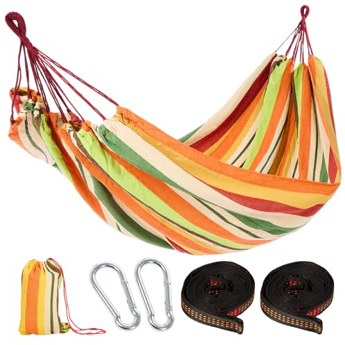 GREENSAPPIRE Cotton Hammock with Comfortable Fabric, Tree-Friendly Straps & Carabiners, Durable Portable Hammock with Travel Bag, Ideal for Garden Camping Patio Balcony Indoor & Outdoor (Orange)