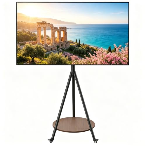 unho TV-stativ rullbar för 40–75 tums TV-skärm | TV-stativ med hyllor justerbar höjd upp till 50 kg, max. VESA 600 x 400 mm, svart