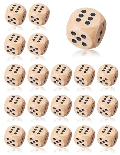 WUNZILO 20 Piezas Dados de Juego de Dados de Madera de 16 mm, Dados de Juego de Madera Natural, Accesorios para Juegos de Fiesta de Juegos de Cartas