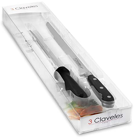 3 Claveles 1700 - Set de cuchillo jamonero (25 cm) + chaira + CD