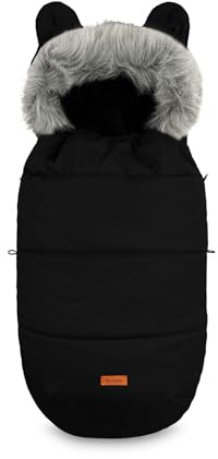 SENSILLO Sierra Stroller Footmuff - Warm Waterproof Sleeping Bag for Strollers and Sledges - Fleece Interior, Detachable Plush - Stylish Design with Ears - Black