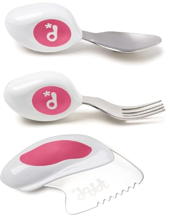 Ensemble 3 pièces doddl couteau, cuillère, fourchette - Apprenez à utiliser les couverts pour tout-petit en quelques minutes, les ustensiles pour 1 an et plus, les accessoires de sevrage, Magenta