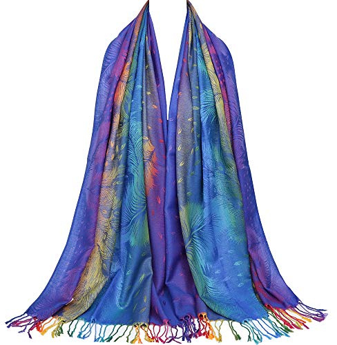 Neelamvar Colorful flowers Jacquard cotton pashmina Women Wrap Shawl tassels Scarves (THM02-03)